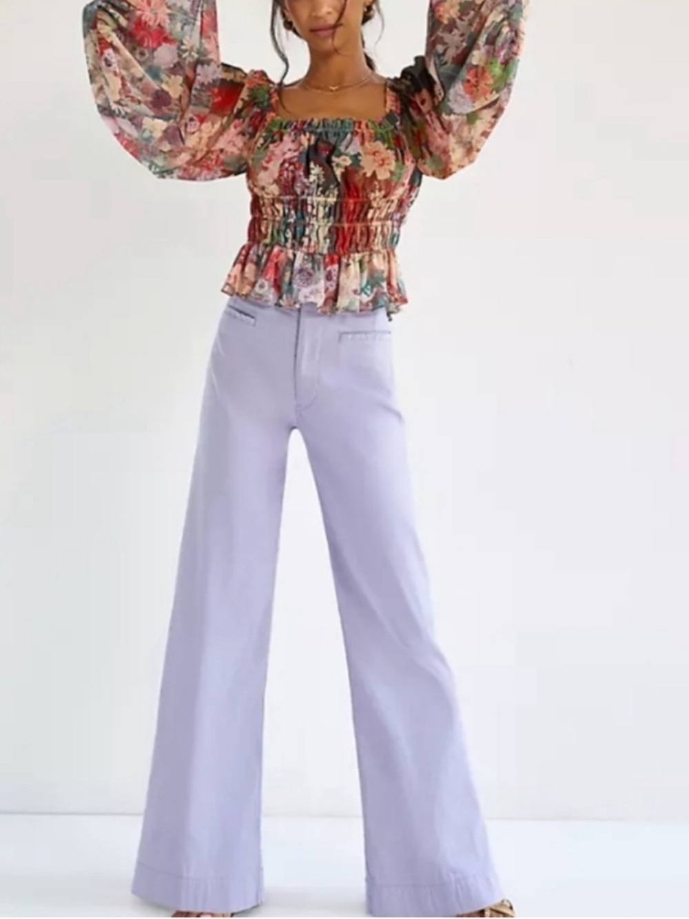 Anthropologie Maeve Linen Blend Wide Leg Pants Lavender Size 30